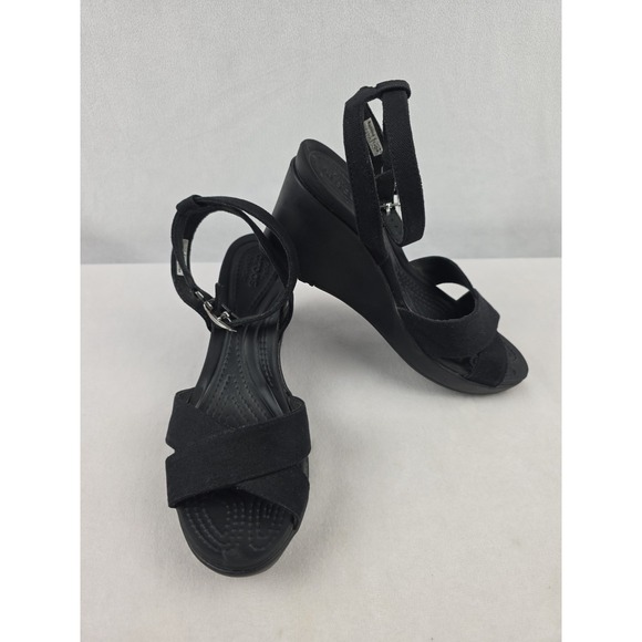CROCS Shoes - Crocs Leigh II Ankle CrossStrap Wedge Sandal Women's Size 6  Black
